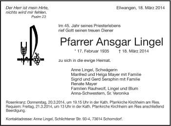 Traueranzeige von Ansgar Lingel von Schwäbische Post