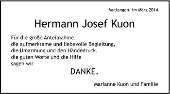 Traueranzeige von Hermann Josef Kuon von Gmünder Tagespost
