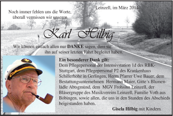 Traueranzeige von Karl Hilbig von Gmünder Tagespost