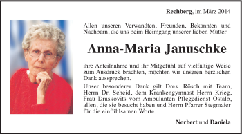 Traueranzeige von Anna-Maria Januschke von Gmünder Tagespost