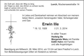 Traueranzeige von Erwin Ille von Gmünder Tagespost