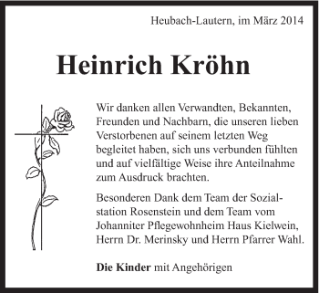 Traueranzeige von Heinrich Kröhn von Gmünder Tagespost