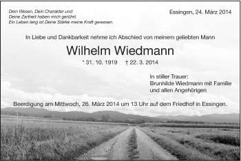 Traueranzeige von Wilhelm Wiedmann von Schwäbische Post