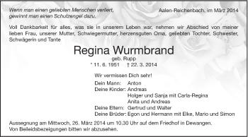 Traueranzeige von Regina Wurmbrand von Schwäbische Post