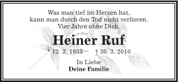 Traueranzeige von Heiner Ruf von Schwäbische Post