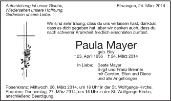 Traueranzeige von Paula Mayer von Schwäbische Post