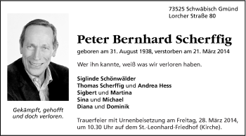 Traueranzeige von Peter Bernhard Scherffig von Gmünder Tagespost