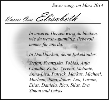 Traueranzeige von Elisabeth Hügler von Schwäbische Post