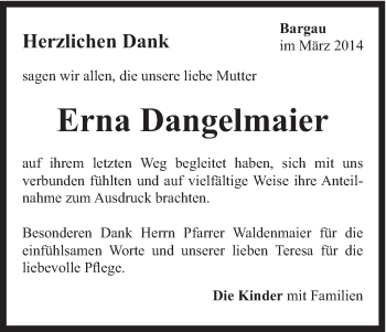 Traueranzeige von Erna Dangelmaier von Gmünder Tagespost