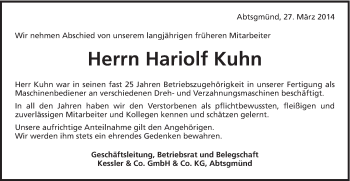 Traueranzeige von Hariolf Kuhn von Schwäbische Post
