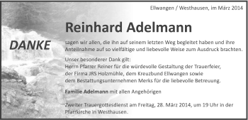 Traueranzeige von Reinhard Adelmann von Schwäbische Post