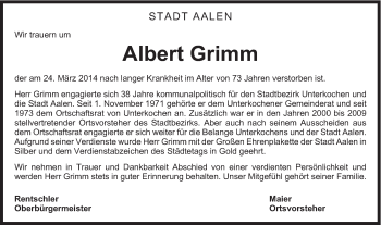 Traueranzeige von Albert Grimm von Schwäbische Post