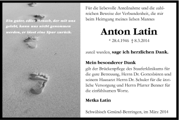 Traueranzeige von Anton Latin von Gmünder Tagespost