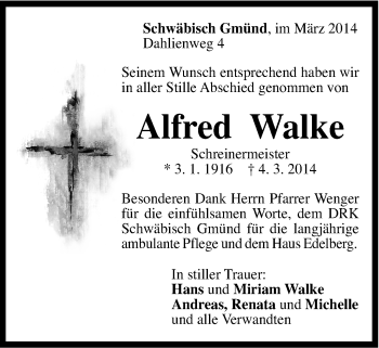 Traueranzeige von Alfred Walke von Gmünder Tagespost
