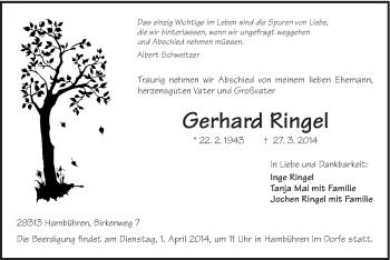 Traueranzeige von Gerhard Ringel von Schwäbische Post
