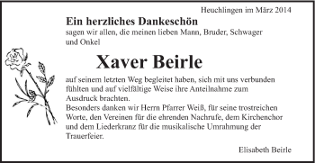 Traueranzeige von Xaver Beirle von Gmünder Tagespost