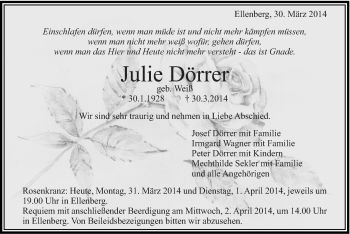 Traueranzeige von Julie Dörrer von Schwäbische Post