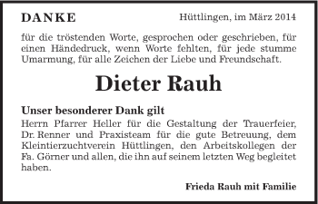 Traueranzeige von Dieter Rauh von Schwäbische Post