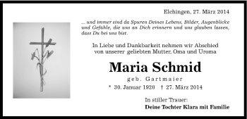 Traueranzeige von Maria Schmid von Schwäbische Post