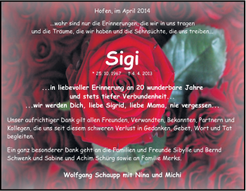 Traueranzeige von Sigi Schaupp von Schwäbische Post