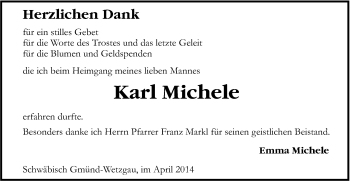 Traueranzeige von Karl Michele von Gmünder Tagespost