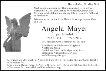 Traueranzeige von Angela Mayer von Gmünder Tagespost
