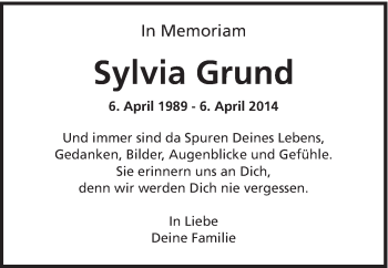Traueranzeige von Sylvia Grund von Schwäbische Post