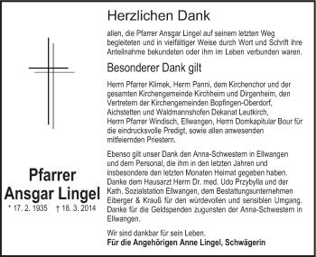 Traueranzeige von Ansgar Lingel von Schwäbische Post