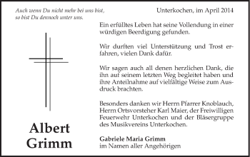 Traueranzeige von Albert Grimm von Schwäbische Post