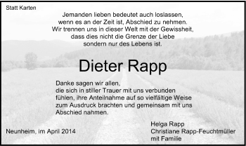 Traueranzeige von Dieter Rapp von Schwäbische Post