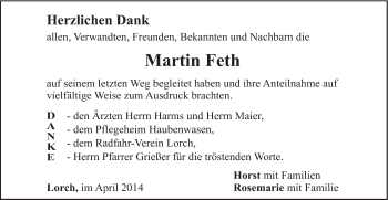 Traueranzeige von Martin Feth von Gmünder Tagespost