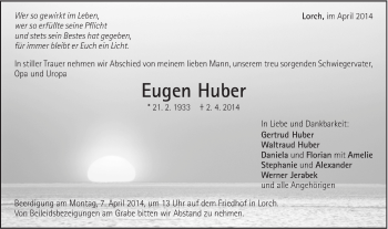 Traueranzeige von Eugen Huber von Gmünder Tagespost