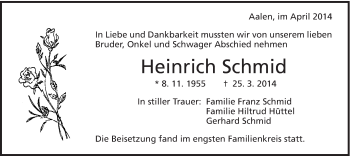 Traueranzeige von Heinrich Schmid von Schwäbische Post
