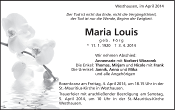 Traueranzeige von Maria Louis von Schwäbische Post