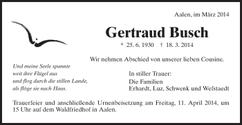 Traueranzeige von Gertraud Busch von Schwäbische Post