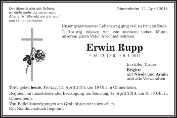 Traueranzeige von Erwin Rupp von OstalbTrauer