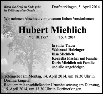 Traueranzeige von Hubert Miehlich von OstalbTrauer