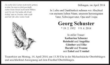 Traueranzeige von Georg Schuster von OstalbTrauer