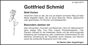 Traueranzeige von Gottfried Schmid von Schwäbische Post