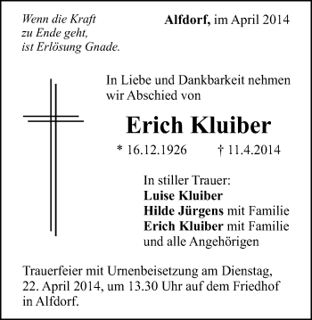 Traueranzeige von Erich Kluiber von Gmünder Tagespost