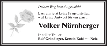 Traueranzeige von Volker Nürnberger von Schwäbische Post