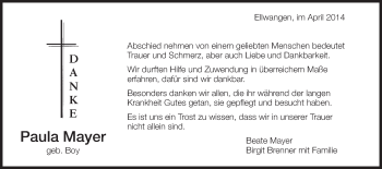 Traueranzeige von Paula Mayer von Schwäbische Post