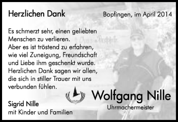 Traueranzeige von Wolfgang Nille von Schwäbische Post