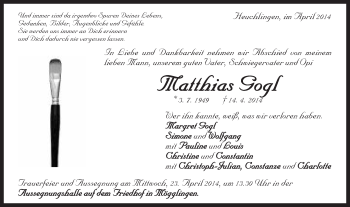 Traueranzeige von Matthias Gogl von Gmünder Tagespost