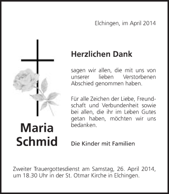 Traueranzeige von Maria Schmid von Schwäbische Post