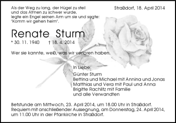 Traueranzeige von Renate Sturm von Gmünder Tagespost