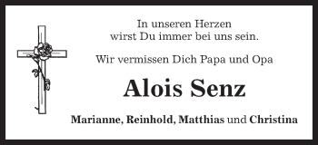 Traueranzeige von Alois Senz von Schwäbische Post
