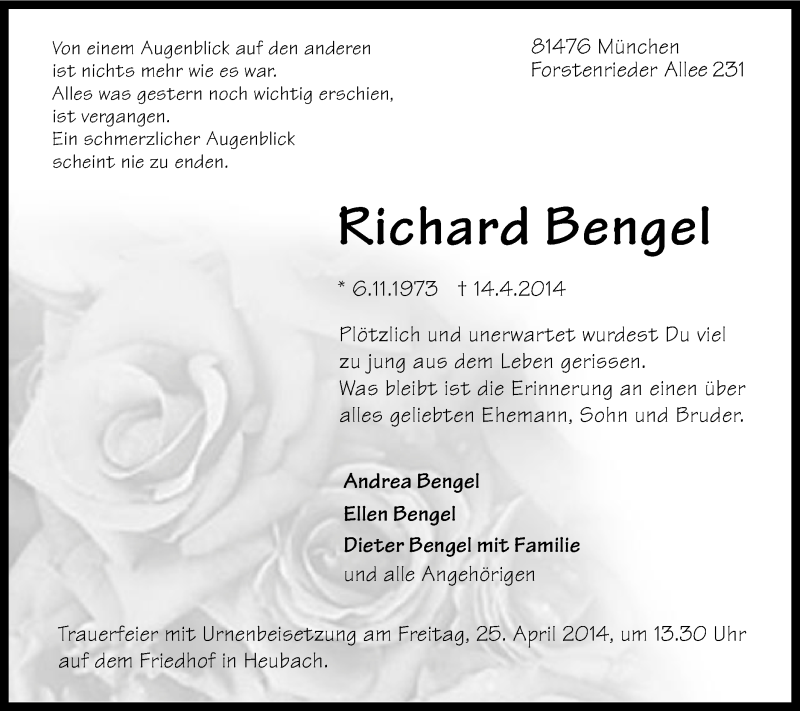  Traueranzeige für Richard Bengel vom 23.04.2014 aus Gmünder Tagespost