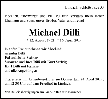 Traueranzeige von Michael Dilli von Gmünder Tagespost