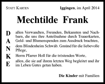 Traueranzeige von Mechthilde Frank von Gmünder Tagespost